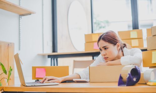 Online small business owners are sad and bored waiting for orders Online small business owners are sad and bored waiting for orders